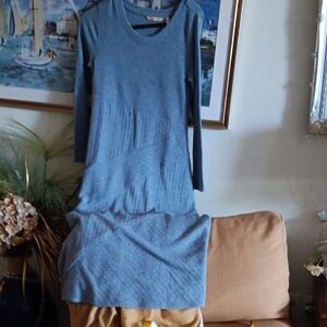 Soft Surroundings Blue V-Neck Short Sleeve Sweater Dress